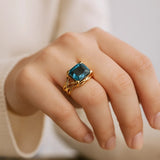 Vintage Gold Blau Zirkonia Ring