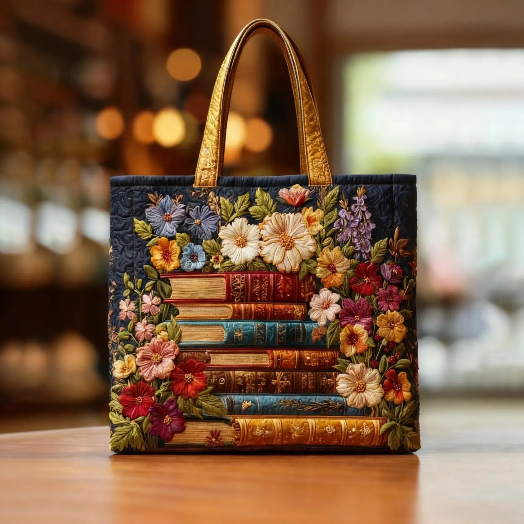 Handgefertigte Tasche - Floral Druck und Bücher