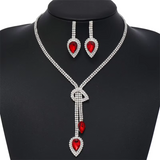 Rote Strass Halskette & Ohrringe Set