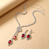 Rote Strass Halskette & Ohrringe Set