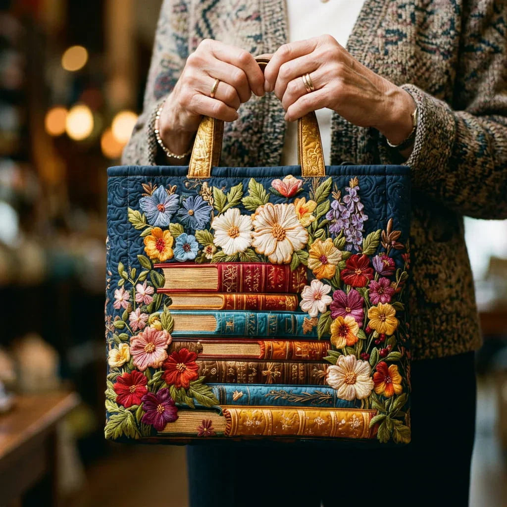 Handgefertigte Tasche - Floral Druck und Bücher