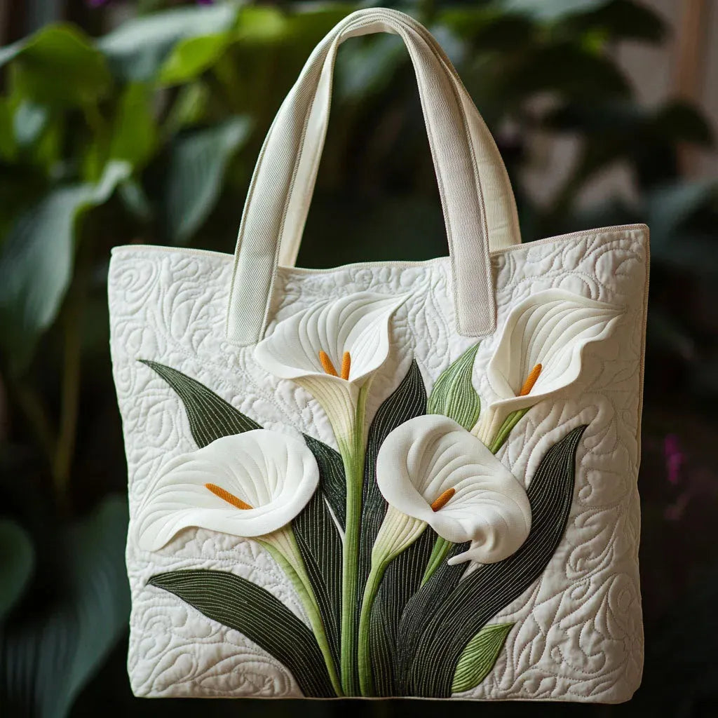 Handgefertigte Matelassé-Tasche - Weiße Aronswurz