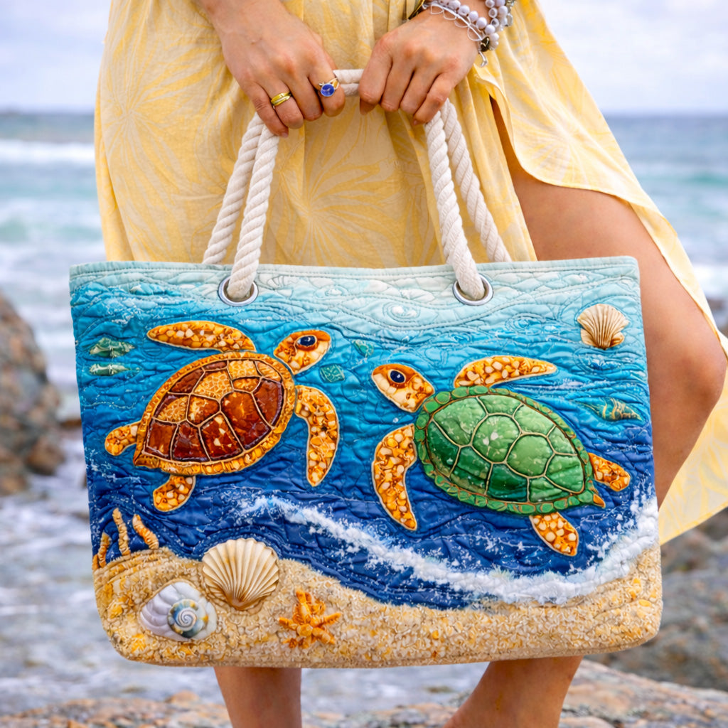 Gepolsterte Strandtasche mit tropischem Schildkröten-Motiv