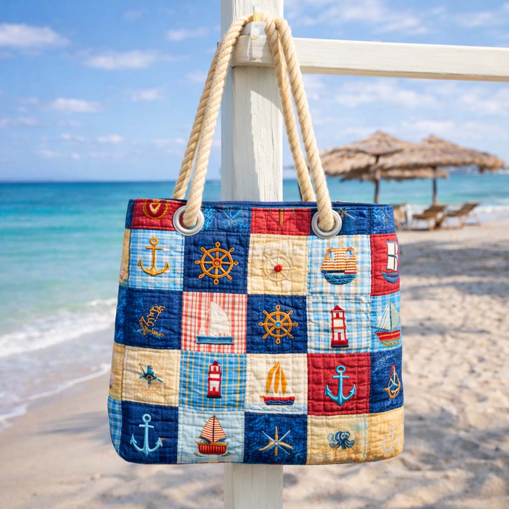 Gepolsterte Strandtasche mit maritimen Patchwork