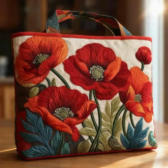 HANDTASCHE HANDGEFERTIGT - ROTE BLUMEN